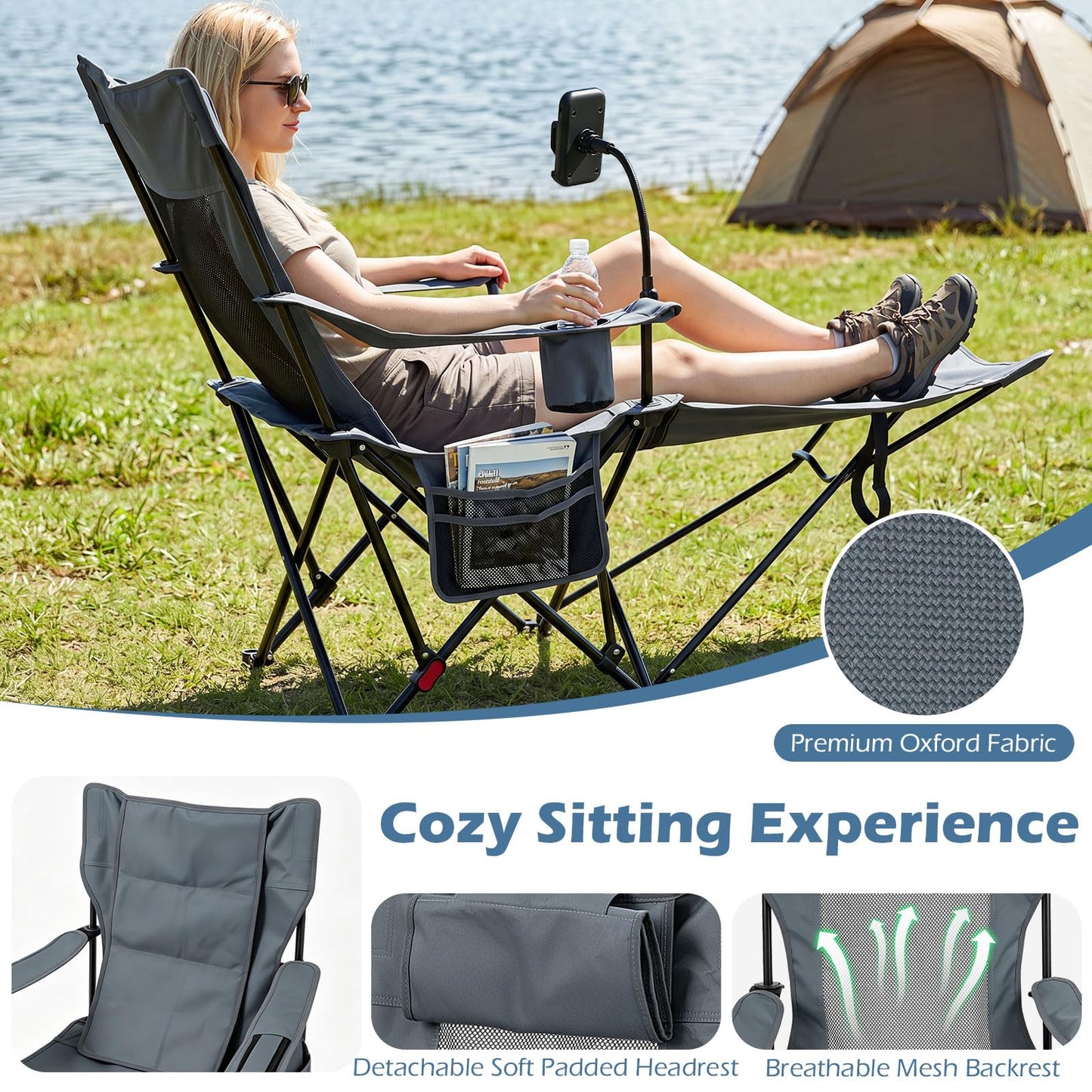 2-in-1 Camping Chair with Detachable Footrest and 3-Level Backrest