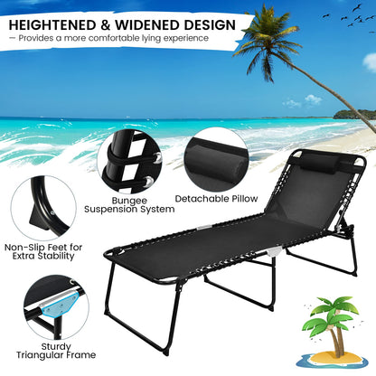 Beach Lounge Chair, X-Large Folding Chaise Lounger with Detachable Pillow