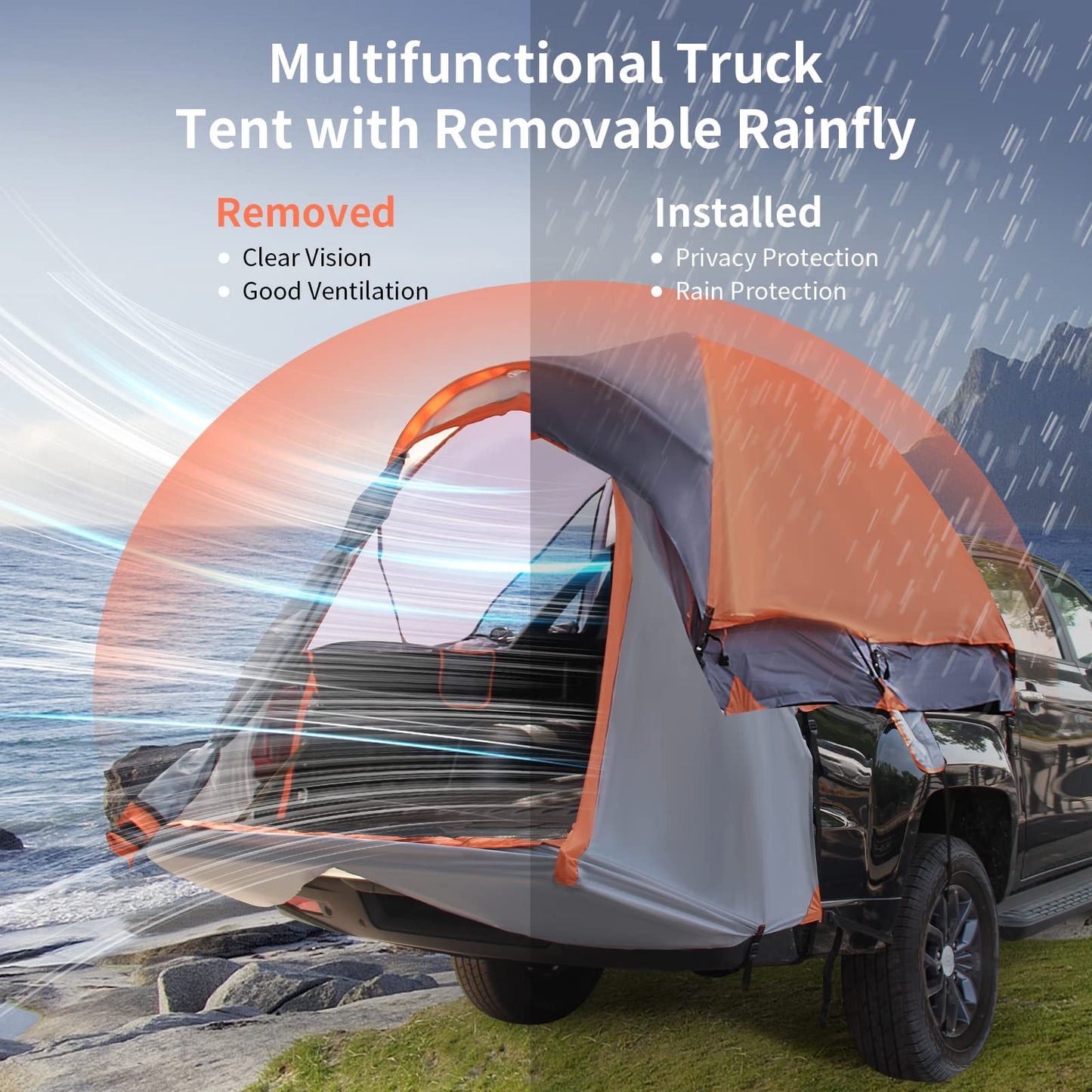 3-Size Truck Bed Tent for 2-3 Persons Camping Hiking Fishing