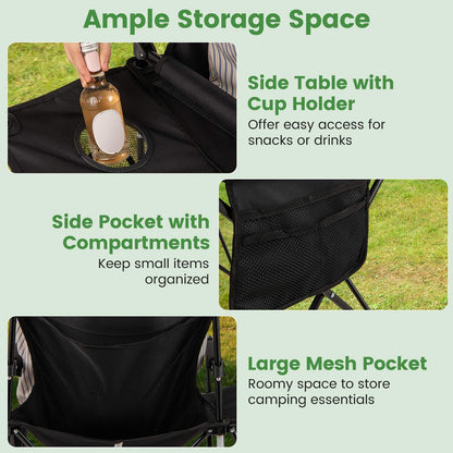 Oversized Camping Chair with Side Table & Carrying Bag for Fishing Lawn