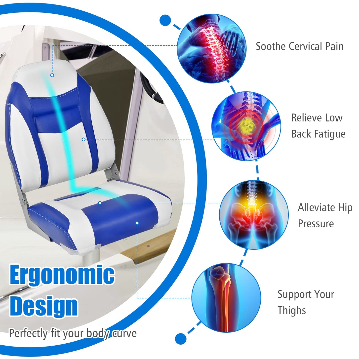 High Back Boat Seat with High-density Sponge Cushion