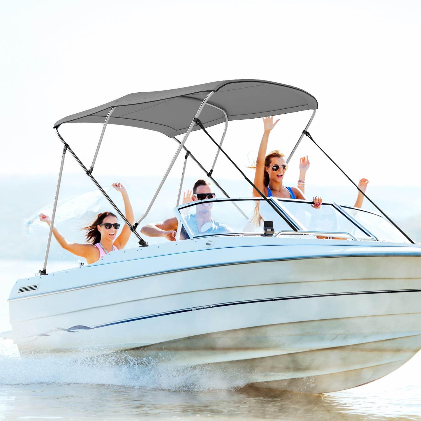 Boat Bimini Top with Heavy- Duty Aluminum Support Frame(183 x 170-182 x 117 cm (L x W x H))