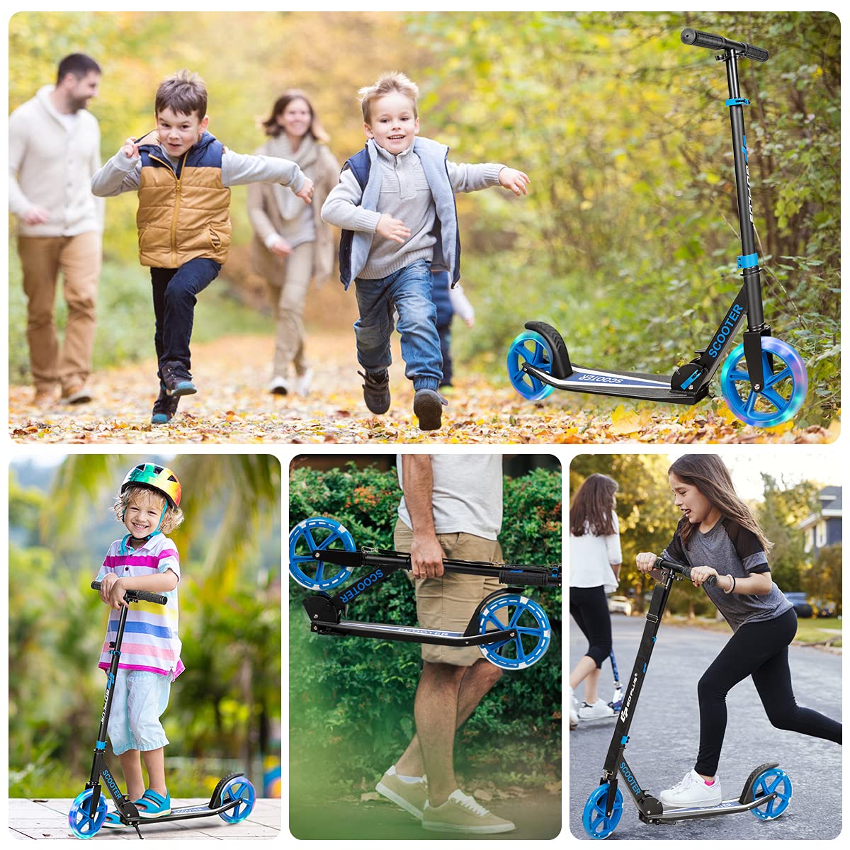 Kids Folding Kick Scooter Scooter for Children Teens w/2 Flash Wheels