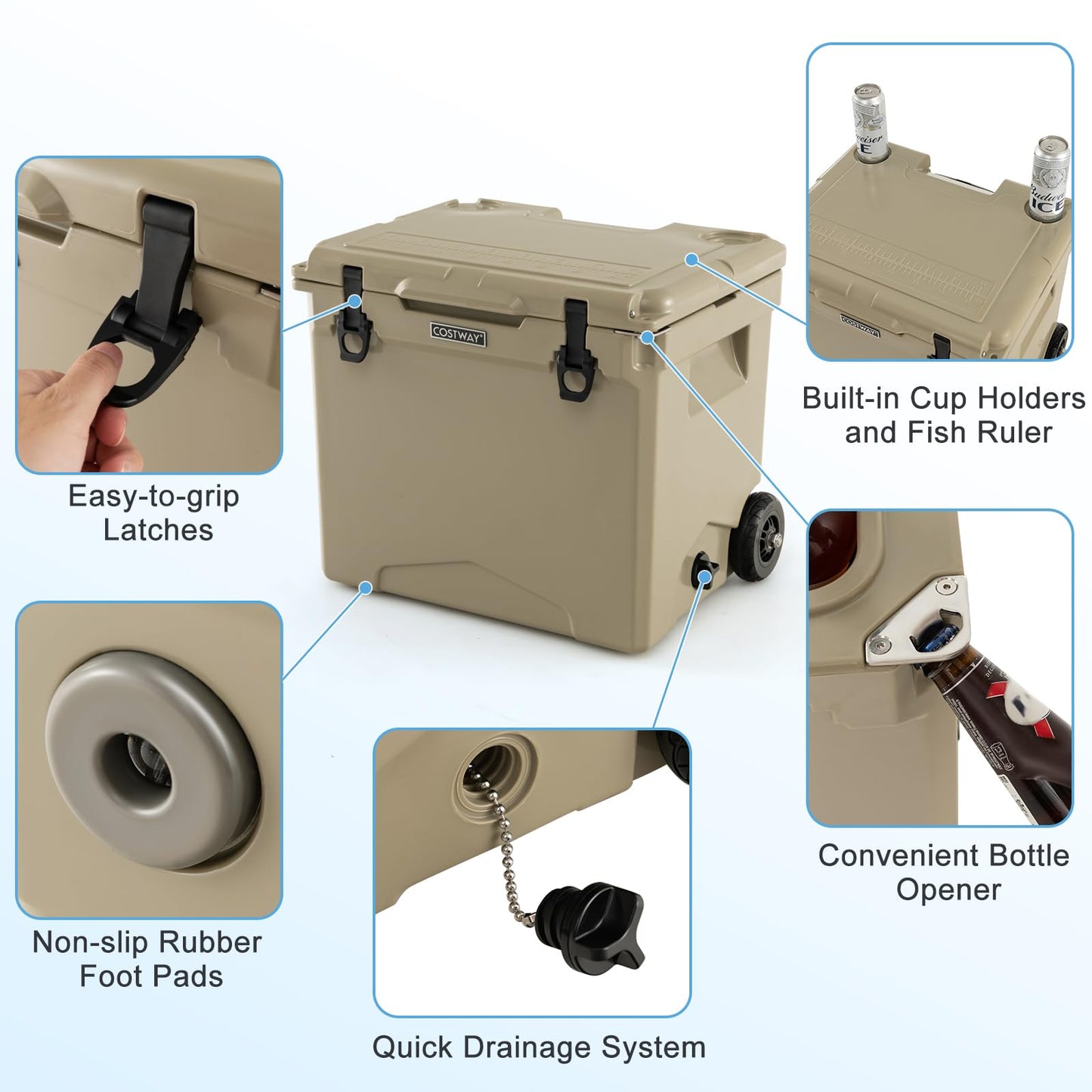 40L Hard Cooler with Built-in Bottle Opener Wheels & Handle
