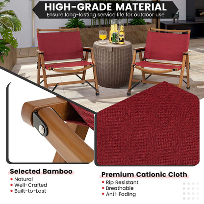 Folding Low Beach Chair with Solid Bamboo Frame & Breathable Fabric