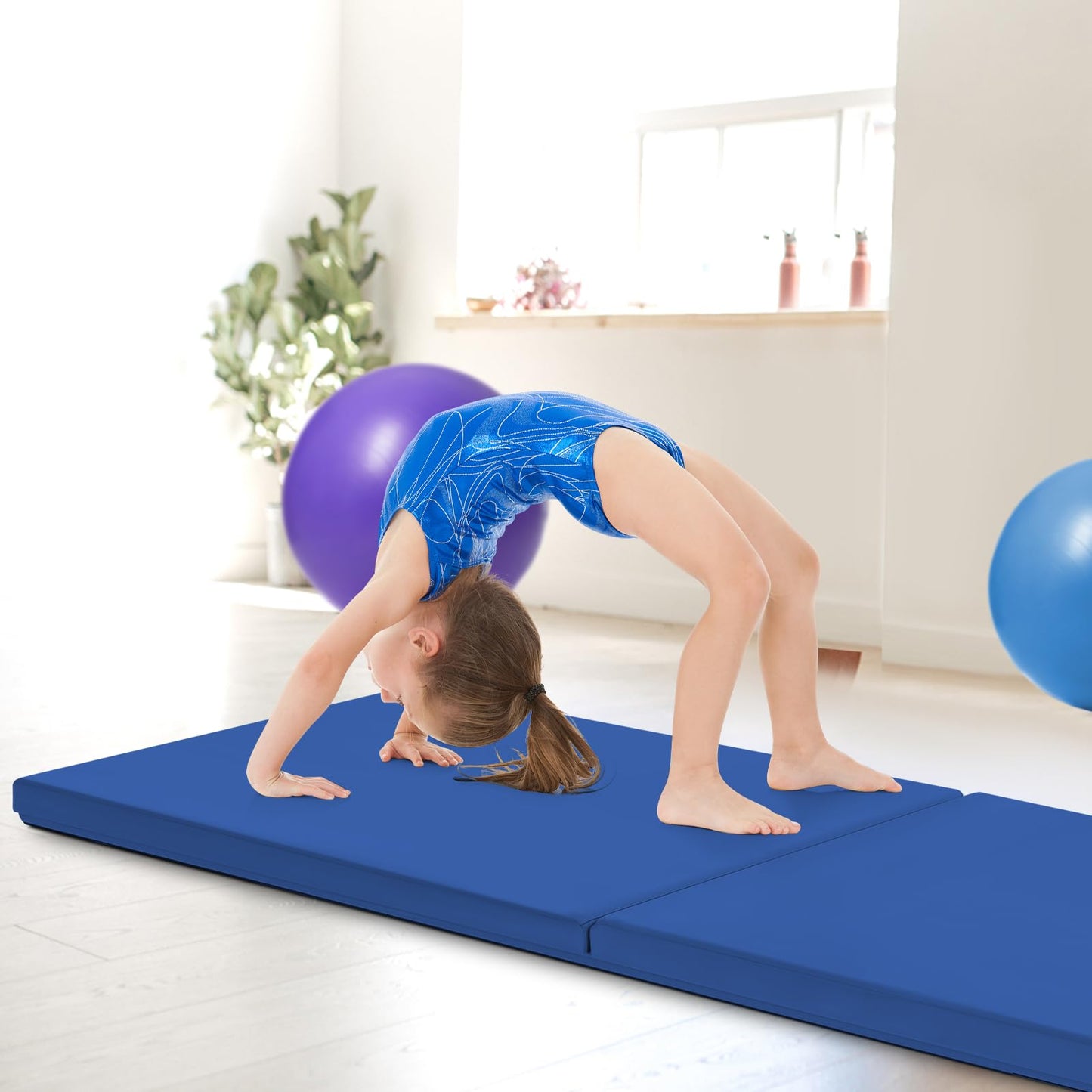 180cm x 60cm Extra Thick Foam Folding Gymnastics Exercise Mat with Carrying Handles