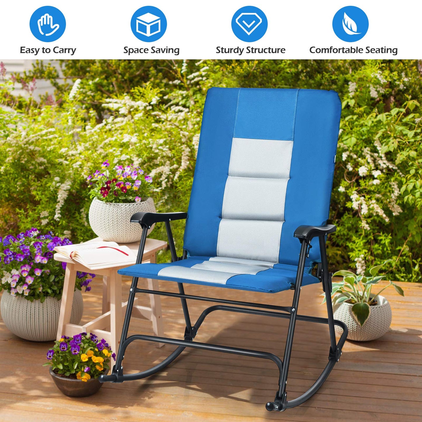 Foldable Rocking Chair Oversized Camping Rocking Chair w/High Back & Armrest