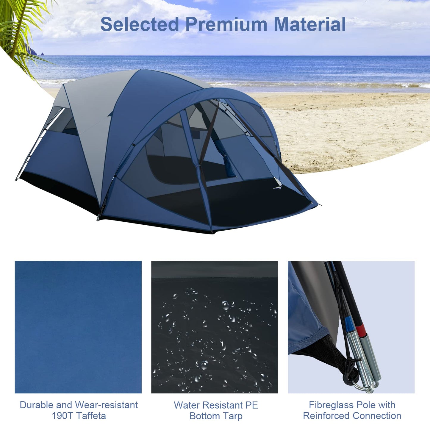 6-Person Camping Dome Tent With Screen Room Porch Easy Setup Double-Layer Tent
