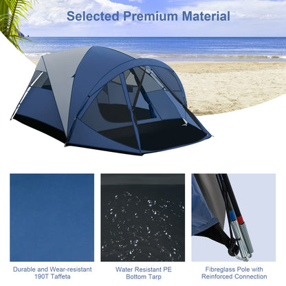 6-Person Camping Dome Tent With Screen Room Porch Easy Setup Double-Layer Tent