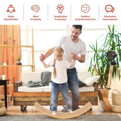 Wooden Wobble Balance Board Bamboo Yoga Curvy Board w/ Polished Edge