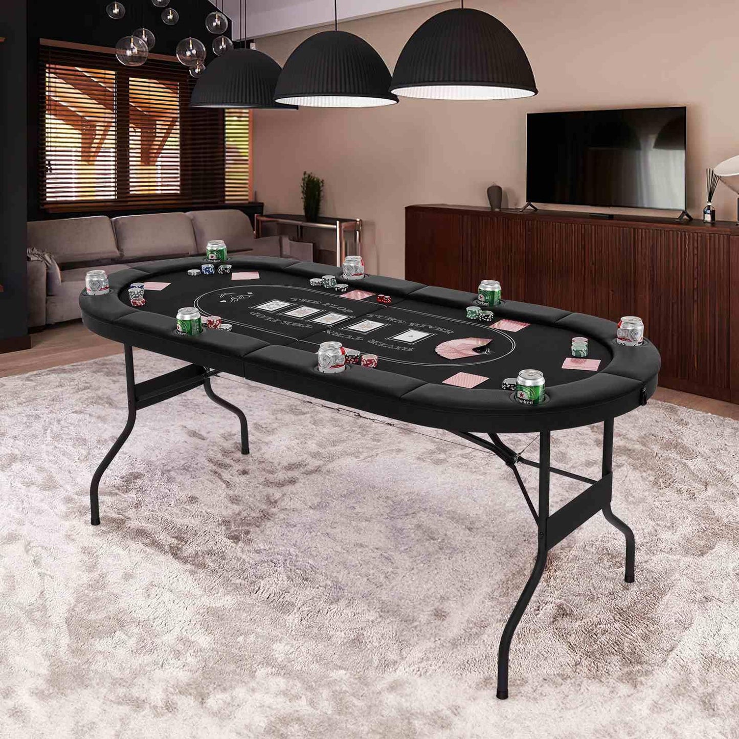 1.8m Foldable Poker Table for 8 Players Portable Oval Card Board Game Table