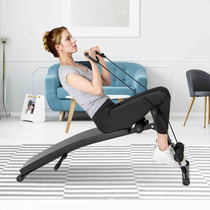 Foldable Decline Sit Up Bench 5-Level Adjustable Curved Slant Board Ab Exercise Bench w/Speed Ball