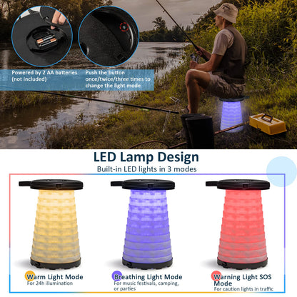 3-Piece Folding Table Stool Set with a Camping Table & 2 Retractable LED Stools