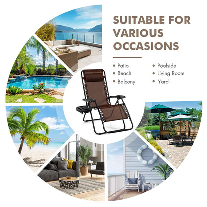 Patio Zero Gravity Lounge Chair with Cup Holder & Removable Pillow