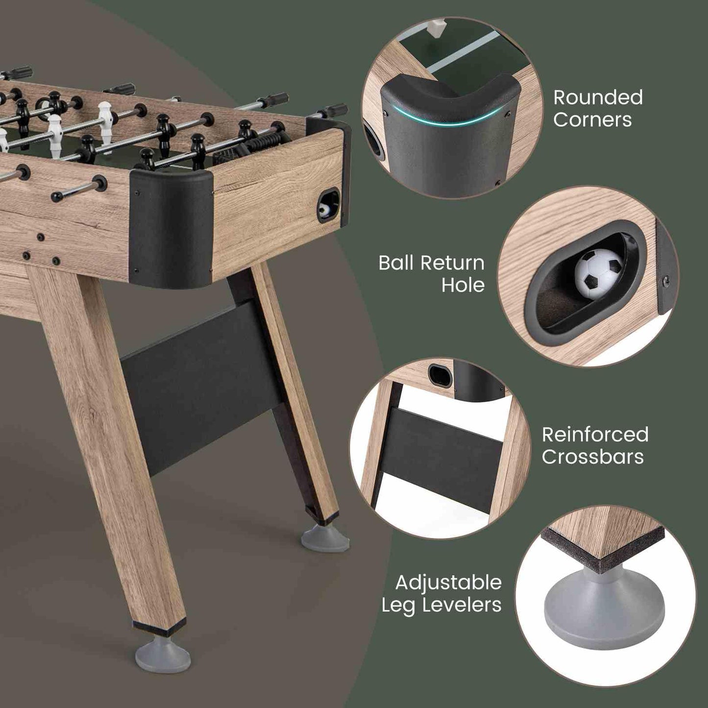 1.2m Foosball Table with Adjustable Leg Levelers for Kids and Adults for Game Rooms