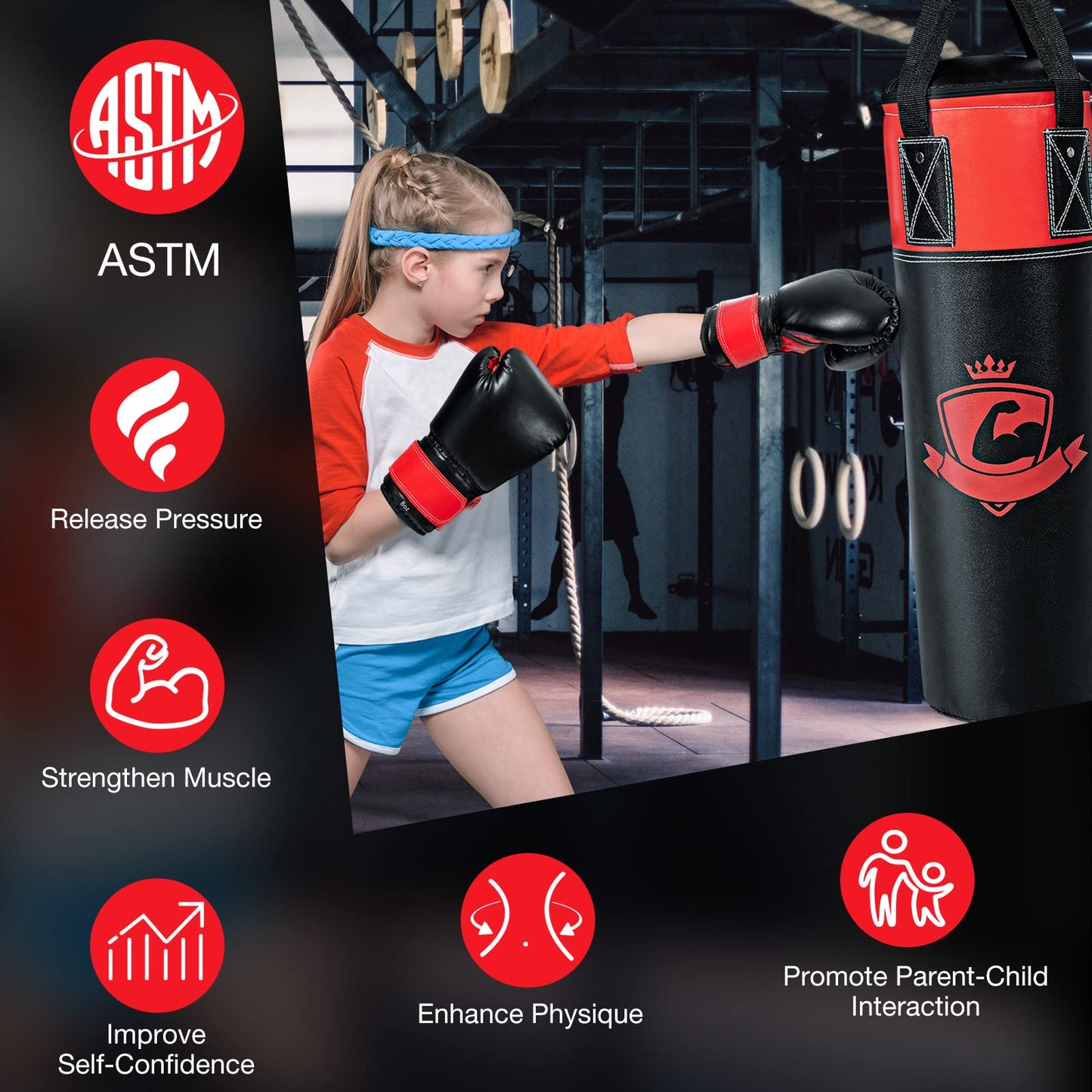 Kids Hanging Punching Bag Set 5 kg Youth Boxing Bag W/Punch Gloves Hand Wraps & Storage Bag