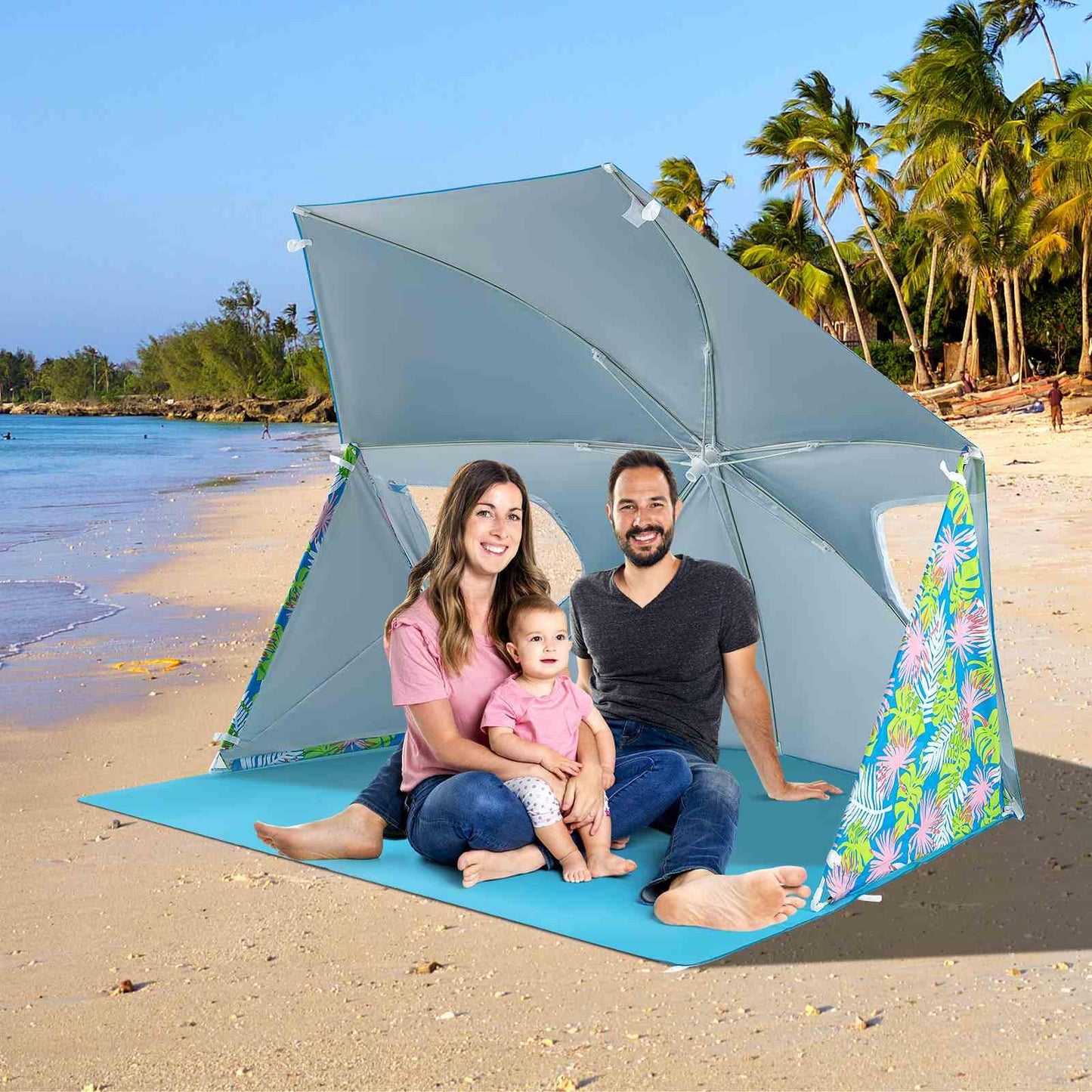 Pop up Sunshade Umbrella w/Portable Carrying Bag UPF50+ Sun Protection