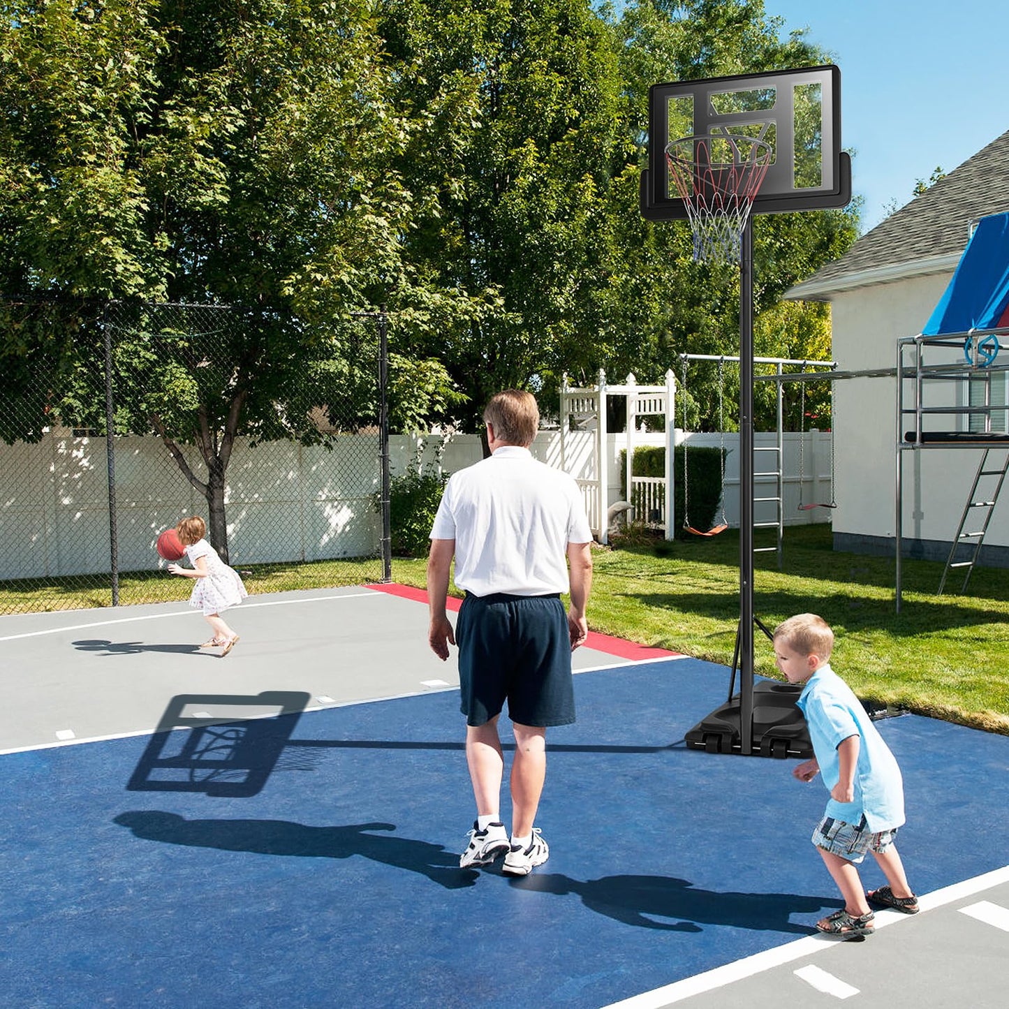 Portable Basketball Hoop System 180-305cm Adjustable Basketball Goal System w/ 2 Wheels