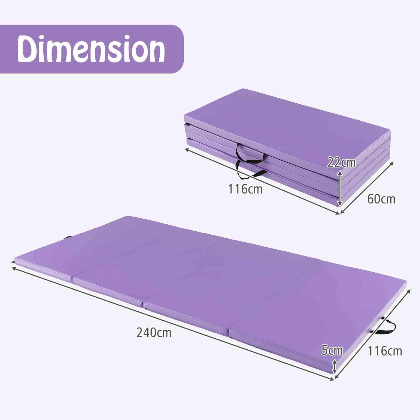 240 cm x 116 cm x 5 cm Folding Gymnastics Mat with Carry Handles