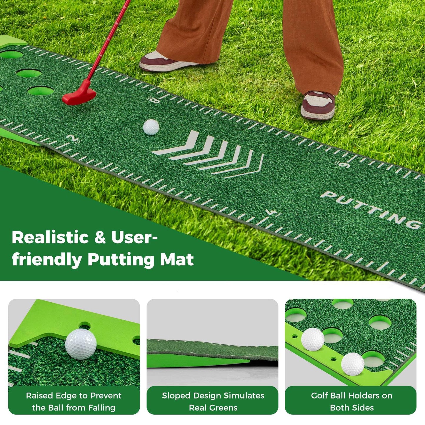 Portable Putting Green Mat with 2 Adjustable Putters