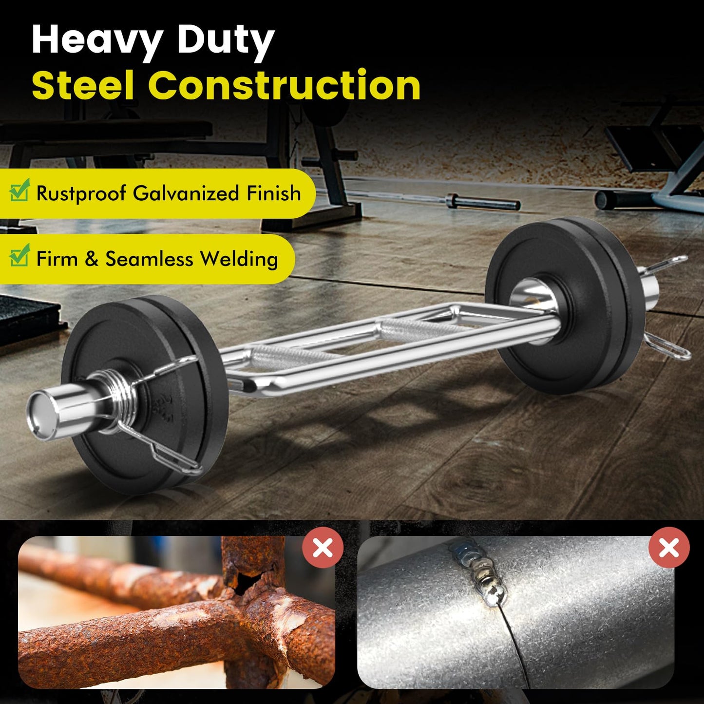 84.5 cm Inch Olympic Triceps Bar, 320 kg Solid Steel Weight Bar