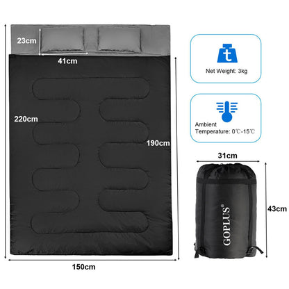 Double Sleeping Bag for 2 Persons with 2 Pillows for Cold & Hot Weather