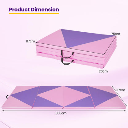 300 cm x 117 cm x 5 cm Folding Exercise Mat with Hook & Loop Fasteners & Carrying Handle