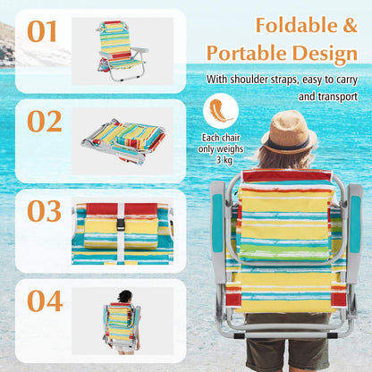 Foldable 5-Position Backpack Beach Chair with Cup Holder