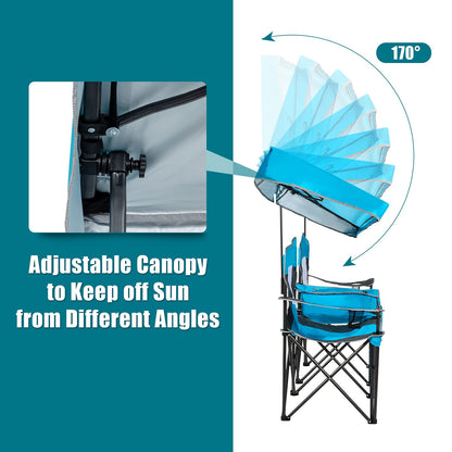 Double Folding Canopy Chair Outdoor 2-Person Camping Seat with Adjustable Sun Shade