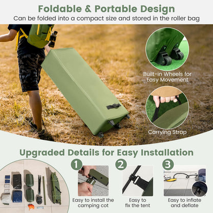 2-Person Outdoor Portable Foldable Camping Tent with Air Mattress & Sleeping Bag