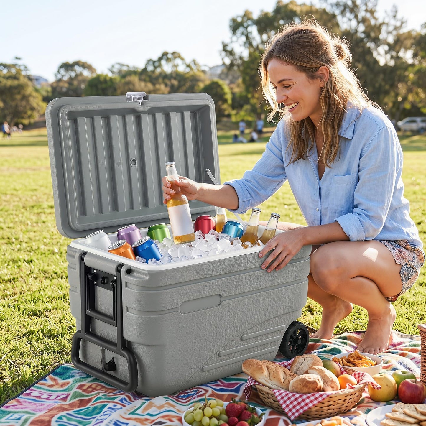 80L Portable Wheeled Ice Cooler, All-Weather HDPE Ice Chest
