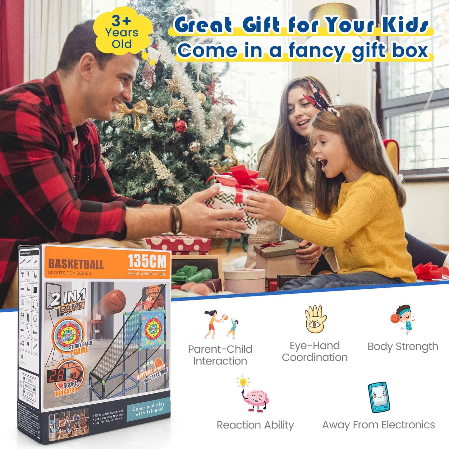 2-in-1 Kids Basketball Arcade Game Indoor Outdoor Basketball & Sticky Balls Game Set
