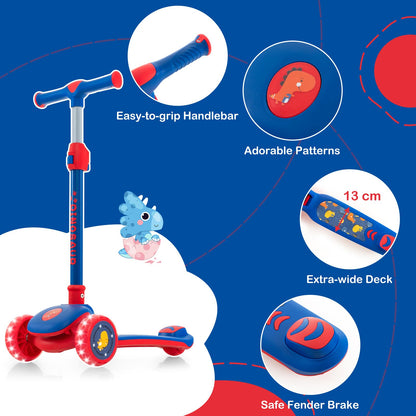 3-Wheel Toddler Kick Scooter with Light-up LED Wheel & Stepless Adjustable Handlebar