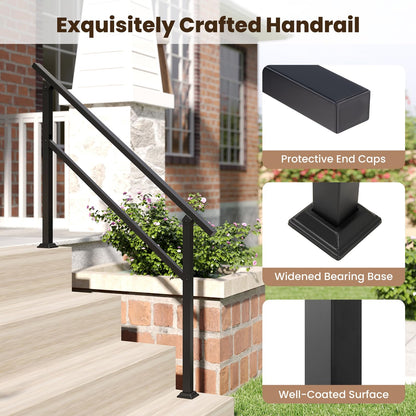 2 Pcs Metal Handrail Fits 0-4 Steps with Flexible Angle Adjustment and Installation Kit for Outdoor Steps