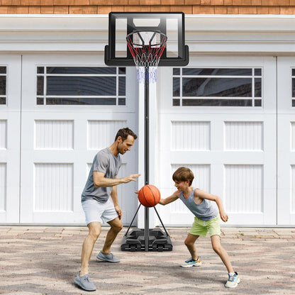 Portable Basketball Hoop System 180-305cm Adjustable Basketball Goal System w/ 2 Wheels