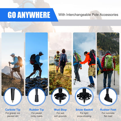 2 Pack Extending Trekking Poles Anti-Shock Length Adjustable Walking Hiking Climbing Sticks