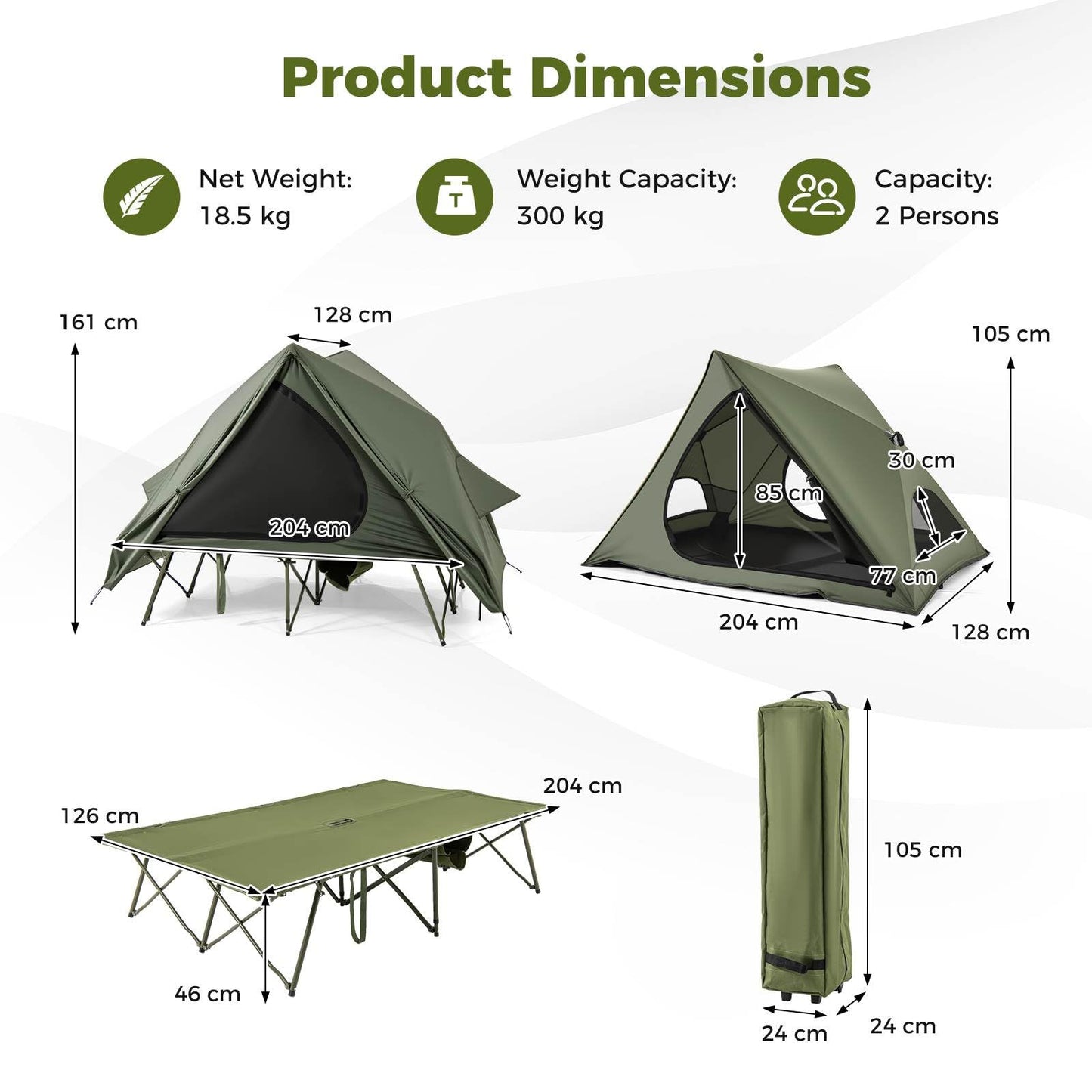 2-Person Foldable Outdoor Off-Ground Camping Combo for Adults w/Pop-up Tent Shelter