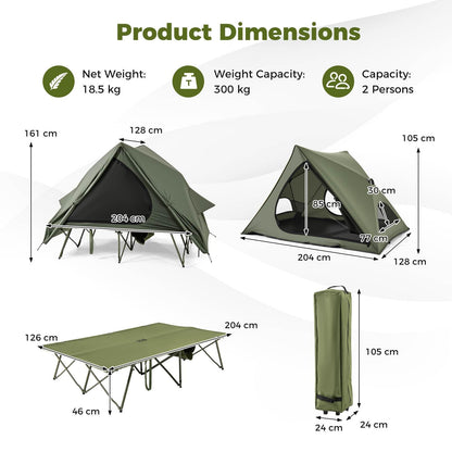 2-Person Foldable Outdoor Off-Ground Camping Combo for Adults w/Pop-up Tent Shelter