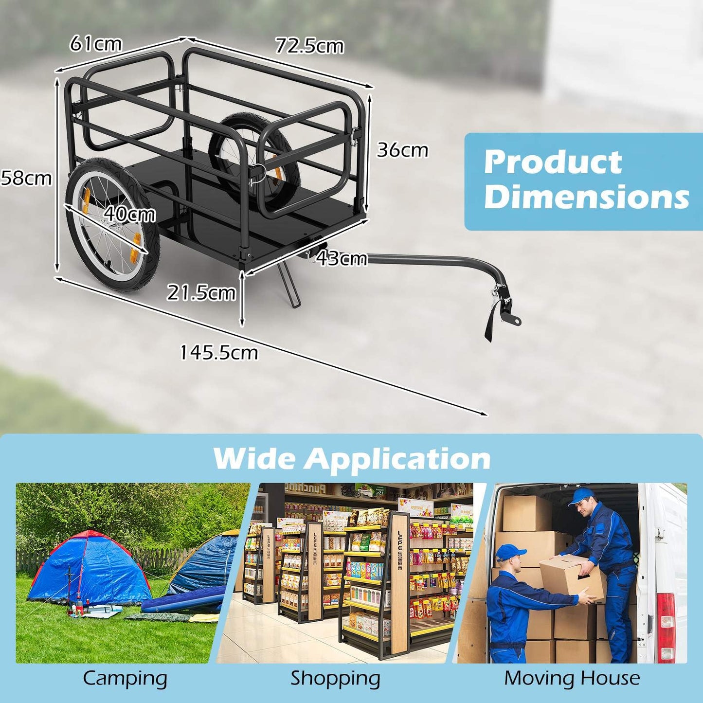 Bike Cargo Trailer with Foldable Frame & Oxford Cloth Cover
