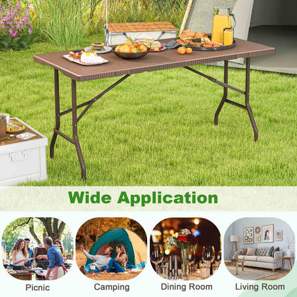 1.5m Folding Picnic Table w/Rattan Grain HDPE Tabletop