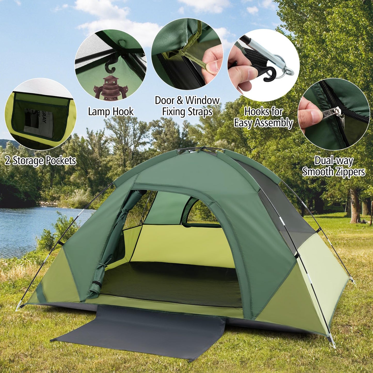 2-Person Camping Tent with Removable Rain Fly Double-Layer Door