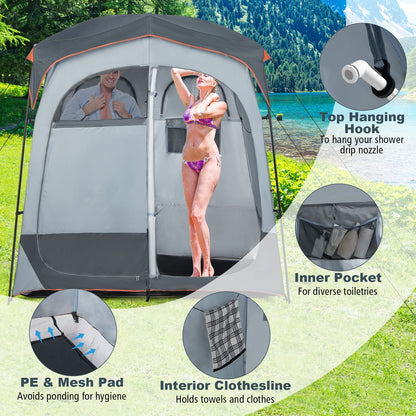 2 Rooms Shower Tent Oversize Privacy Shelter Tent with Removable Rain Fly