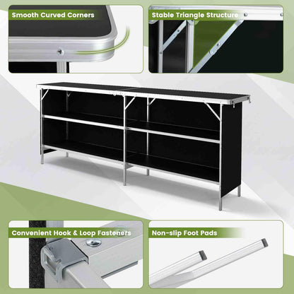 Aluminum Portable Picnic Table w/ 2-Tier Open Shelves & Spacious Tabletop