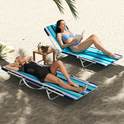 2 Pieces 5-position Outdoor Folding Chaise Lounge with Carry Strap for Patio