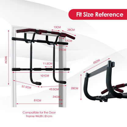 Portable Doorway Pull Up Bar Hanging Fitness Door Trainer w/Power Ropes & Dip Station