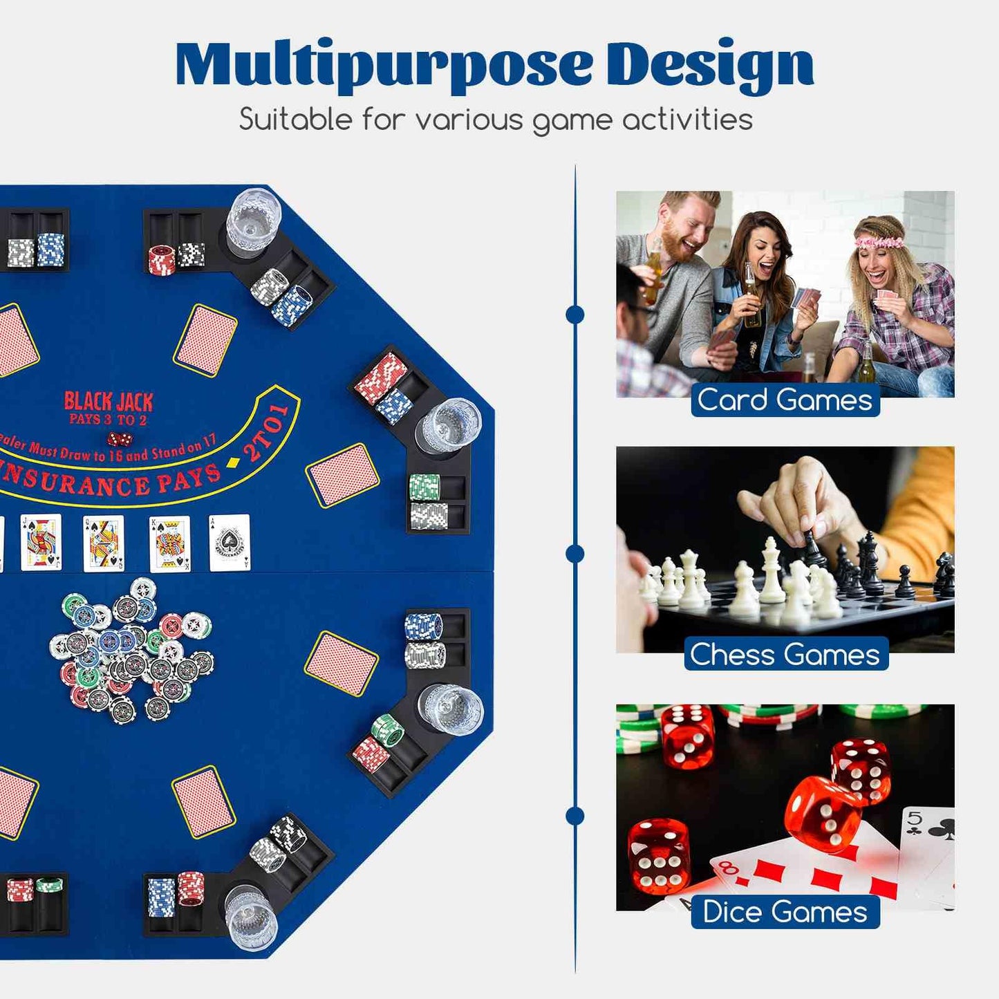 1.2M 8-Player Foldable Poker Table Top for Family Game