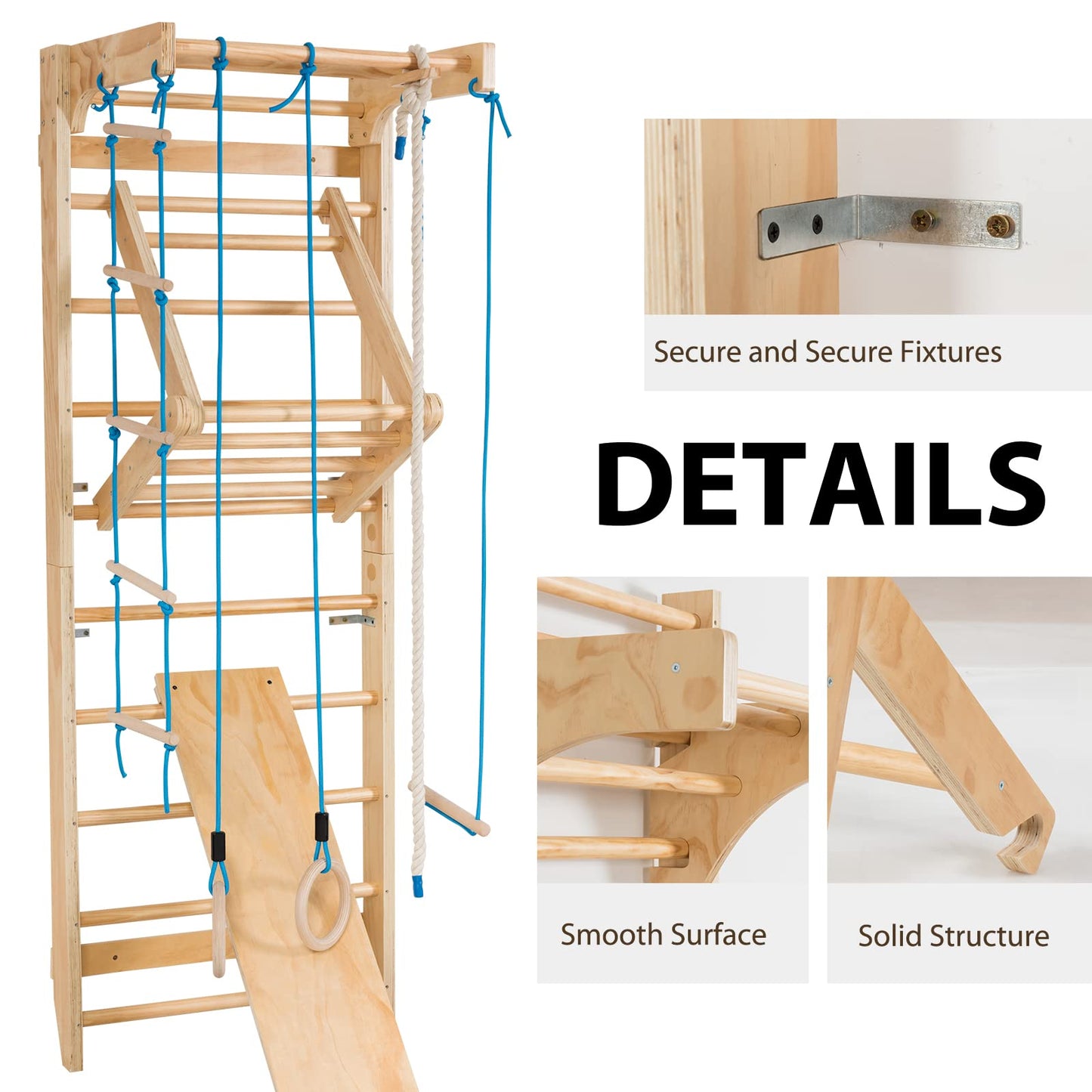Wooden Rung Wall Climbing Wall Gymnastic Wall for Family