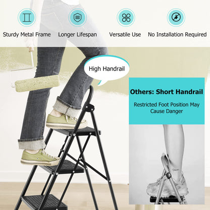 3 Step Ladder with Wide Anti-Slip Pedal for Household/Office/Garden