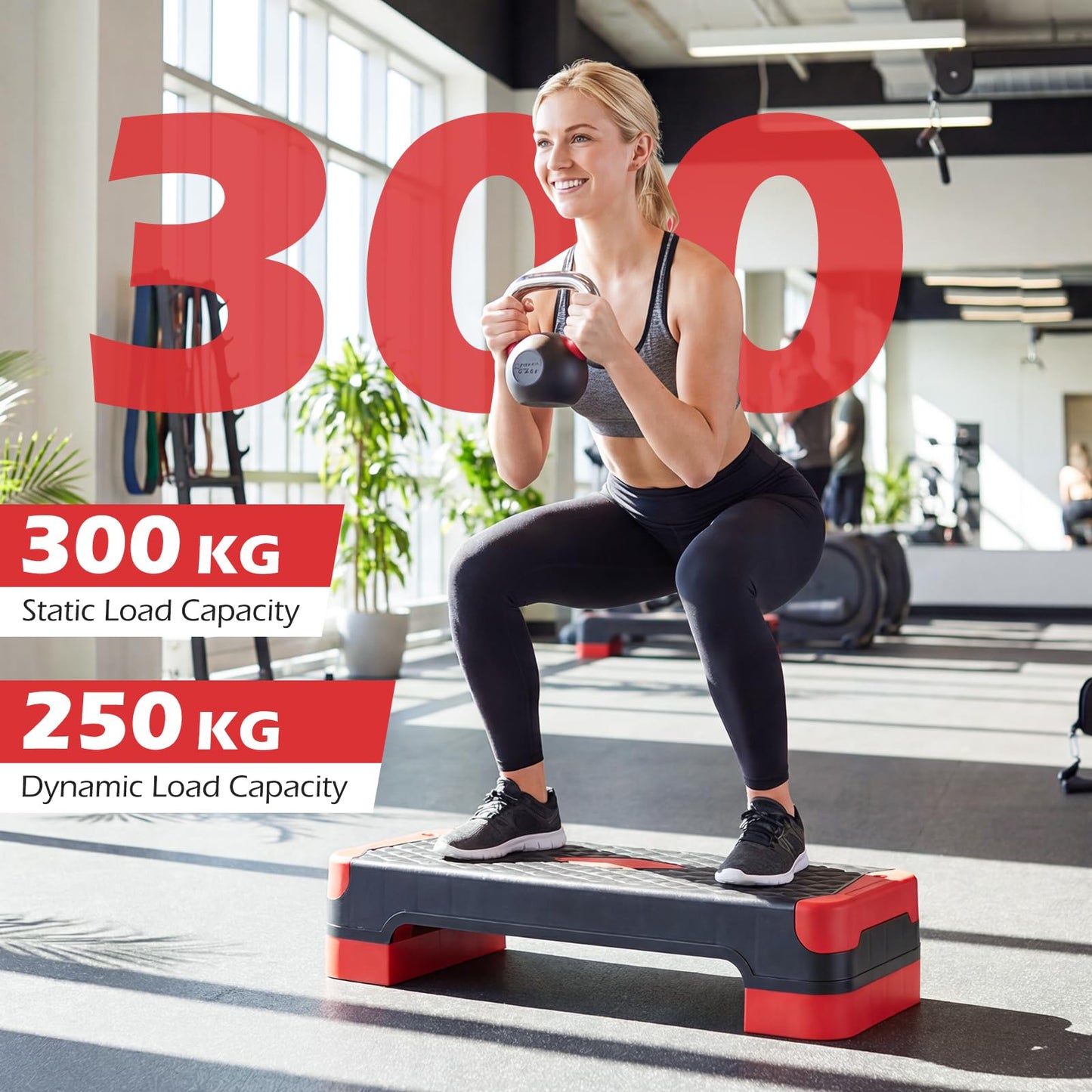 3-in-1 Aerobic Step Platform Set, 300 KG Adjustable Workout Stepper with 2 Stackable Risers