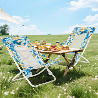 Folding Low Beach Chair Set of 2 with Padded Head Pillow